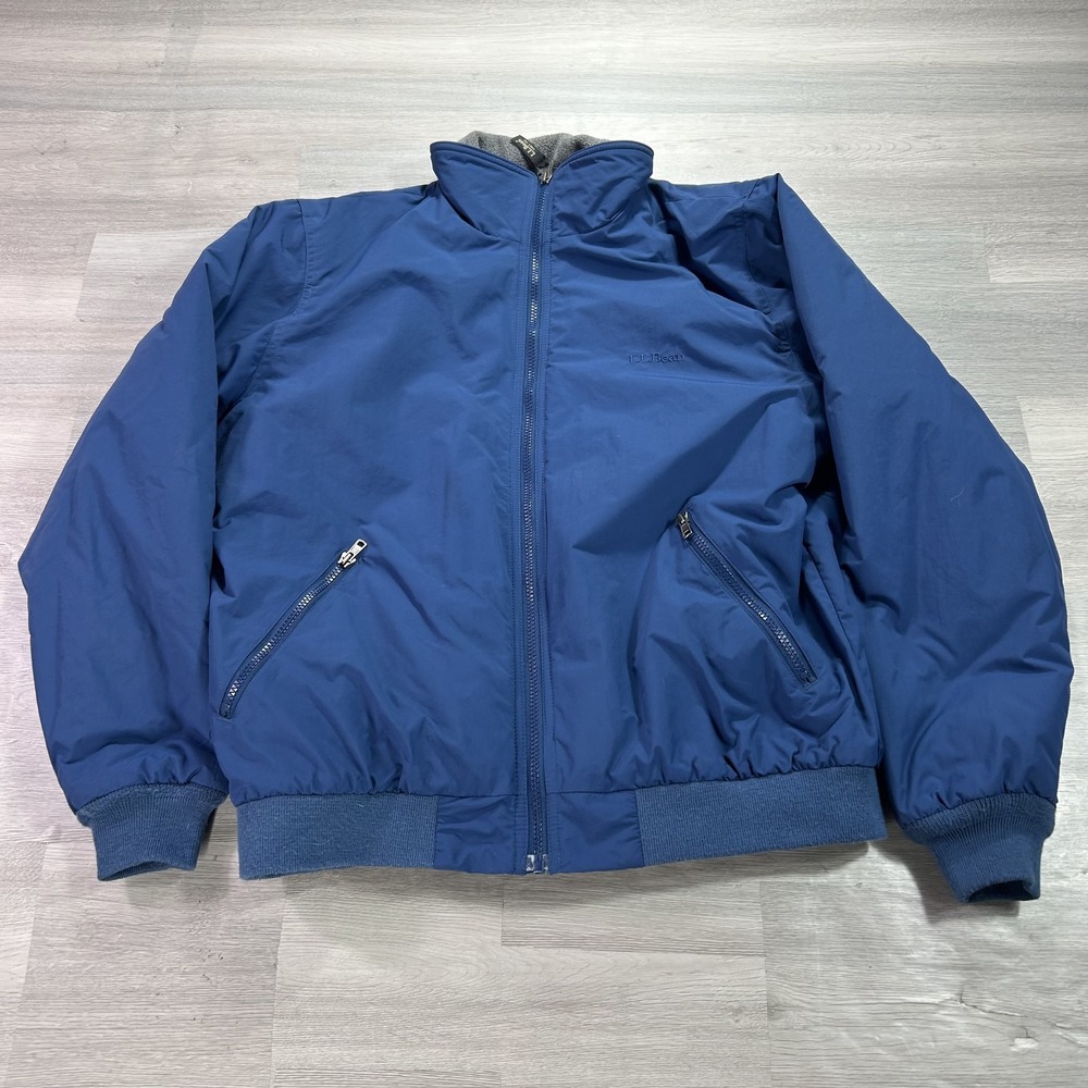 L.L. Bean Jacket Mens Medium Blue Nylon Bomber Fleece Lined Thinsulate Insulated